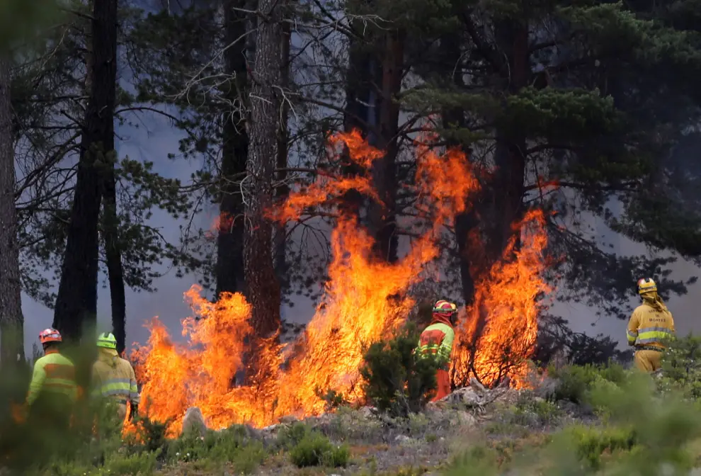 A fire breaks in a farm following a wildfire at Sierra de la Culebra near Pumarejo de Tera, Zamora, Spain, June 19, 2022. REUTERS/Isabel Infantes CLIMATE-WILDFIRES/SPAIN