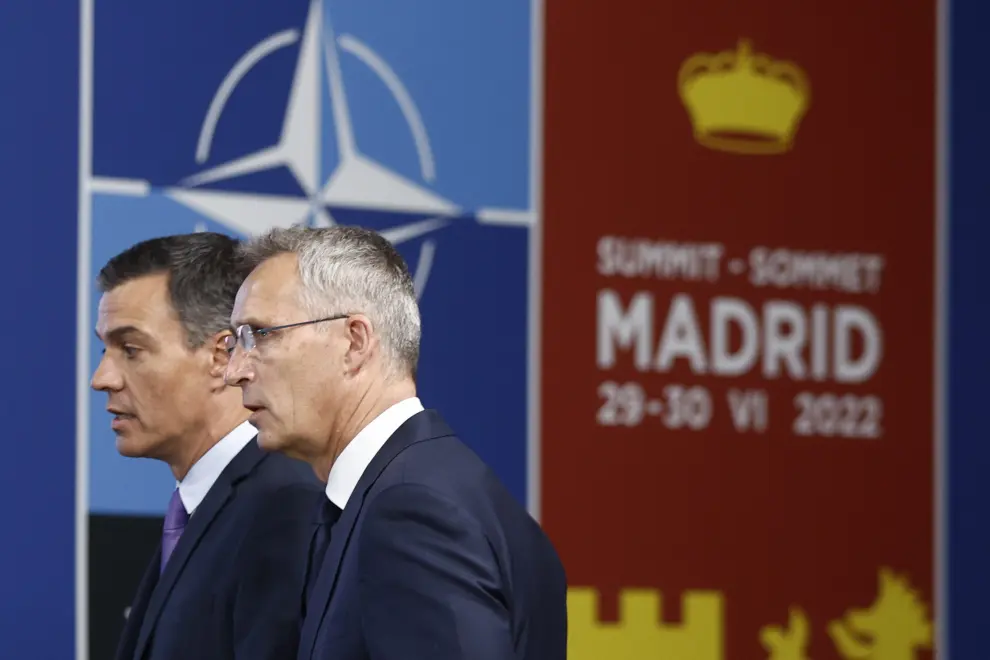 Fotos de Sánchez y Stoltenberg antes de la cumbre de la OTAN