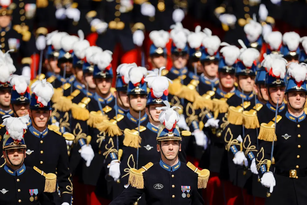 French navy soldiers march during the Bastille Day parade Thursday, July 14, 2022 in Paris, France. Michel Euler/Pool via REUTERS FRANCE-NATIONALDAY/MACRON