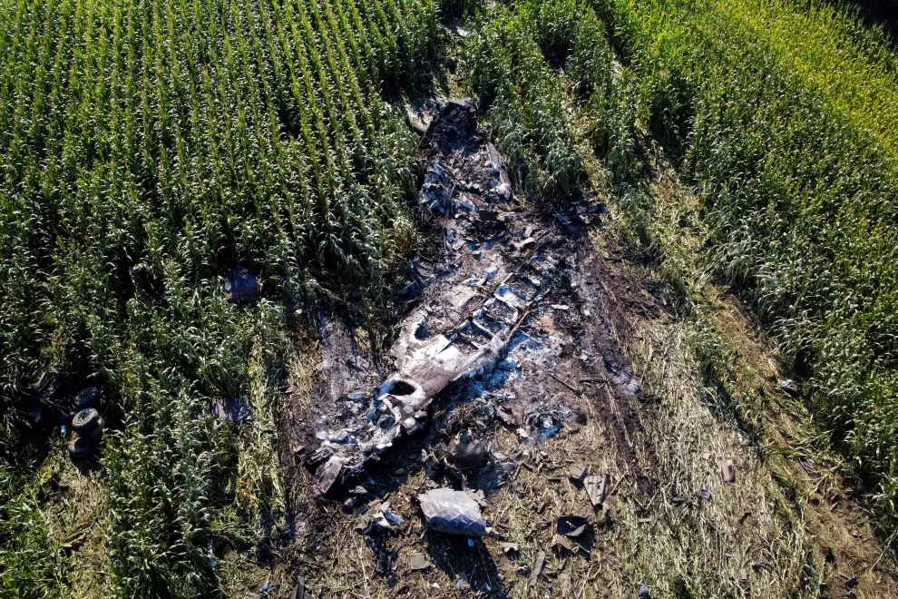 A view of the crash site of an Antonov An-12 cargo plane owned by a Ukrainian company, near Kavala, Greece, July 17, 2022. REUTERS/Alkis Konstantinidis GREECE-AIRCRAFT/CRASH