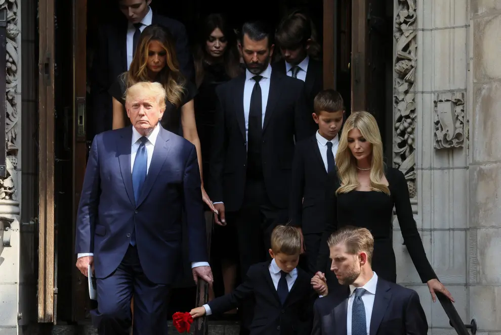 Ivanka Trump and Eric Trump, children of Former U.S. President Donald Trump and Ivana Trump, and Jared Kushner arrive to attend the funeral for Ivana Trump, socialite and first wife of former U.S. President Donald Trump, at St. Vincent Ferrer Church, in New York City, U.S., July 20, 2022.  REUTERS/Brendan McDermid PEOPLE-IVANA TRUMP/FUNERAL