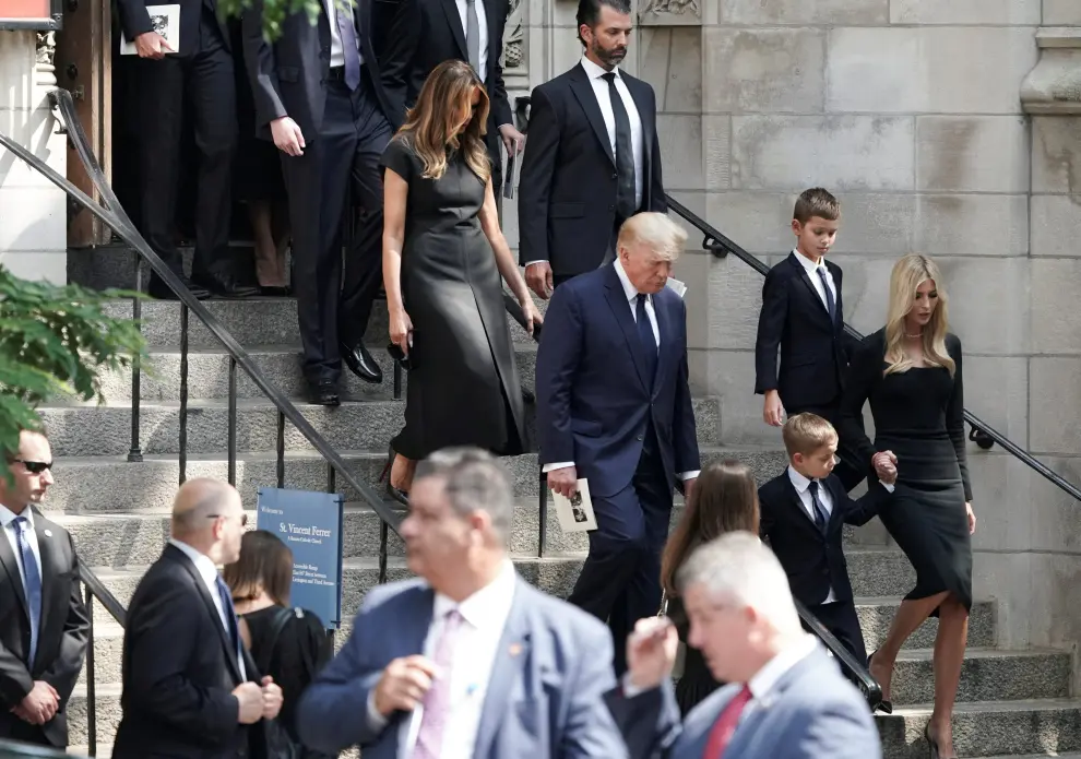 Former U.S. President Donald Trump's sons Eric and Donald Jr. and his daughter Ivanka leave St. Vincent Ferrer Church during the funeral of Ivana Trump, socialite and Trump's first wife, in New York City, U.S., July 20, 2022.  REUTERS/Brendan McDermid PEOPLE-IVANA TRUMP/FUNERAL