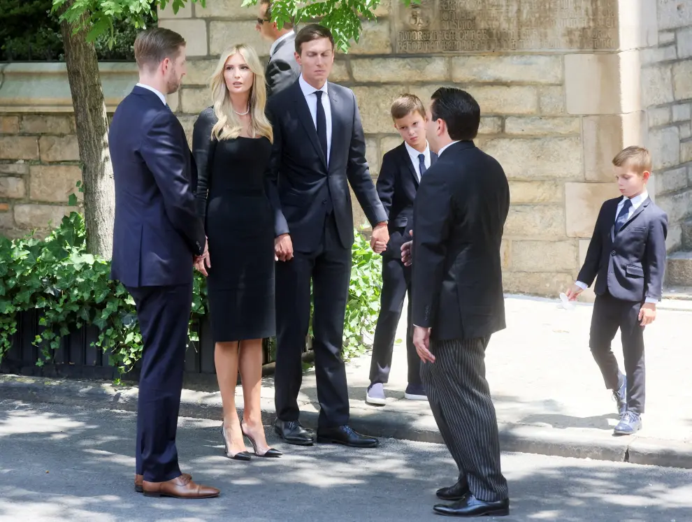 Ivanka Trump, Eric Trump, Donald Trump Jr. children of Former U.S. President Donald Trump and Ivana Trump, Jared Kushner arrive to attend the funeral for Ivana Trump, socialite and first wife of former U.S. President Donald Trump, at St. Vincent Ferrer Church, in New York City, U.S., July 20, 2022.  REUTERS/Brendan McDermid PEOPLE-IVANA TRUMP/FUNERAL