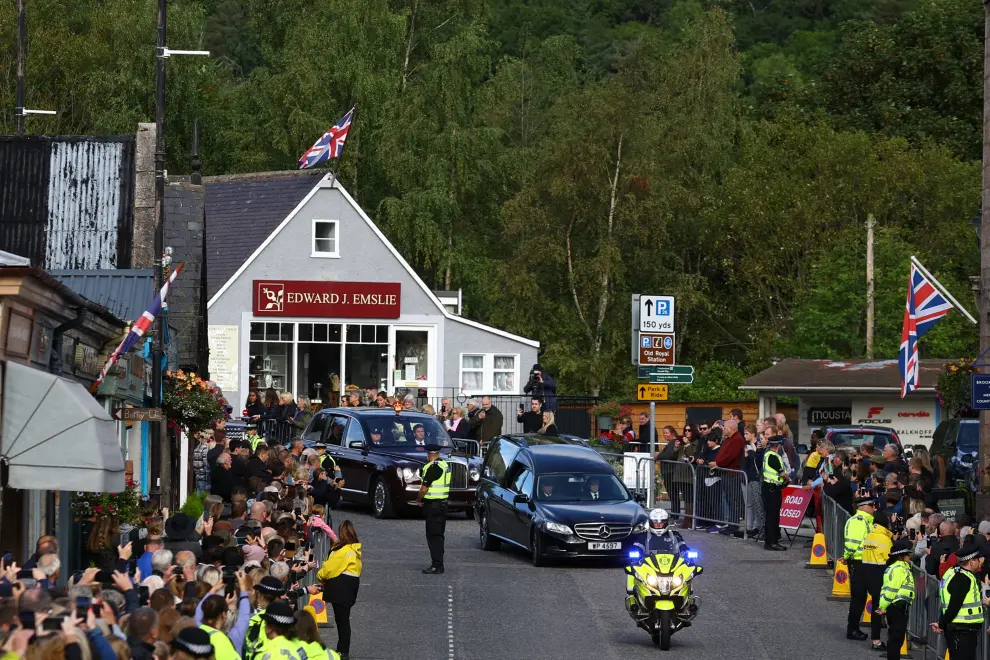 Britain's Princess Anne accompanies the hearse carrying the coffin of Britain's Queen Elizabeth departs Balmoral Castle, in Balmoral, Scotland, Britain September 11, 2022. REUTERS/Phil Noble BRITAIN-ROYALS/QUEEN
