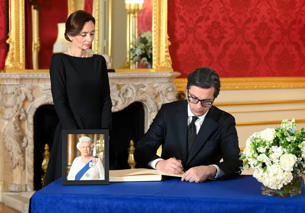 Cyprus President Nicos Anastasiades signs a book of condolence at Lancaster House in London, following the death of Queen Elizabeth II. Picture date: Sunday September 18, 2022. PA Photo. See PA story DEATH Queen. Photo credit should read: Jonathan Hordle/PA Media Assignments    Jonathan Hordle/PA Media Assignments/Pool via REUTERS    POOL/Pool via REUTERS BRITAIN-ROYALS/QUEEN