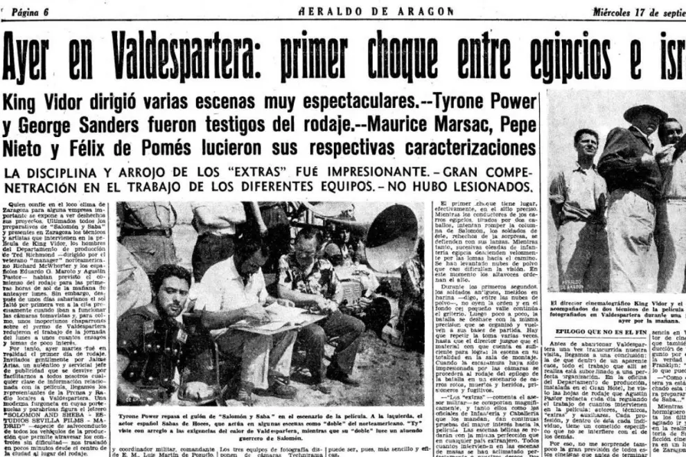 Artículo sobre el rodaje en Valdespartera publicado el 17 de septiembre de 1958.