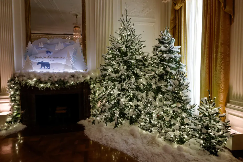 Christmas decorations on the theme "We the People" are unveiled during a press tour ahead of holiday receptions by U.S. President Joe Biden and first lady Jill Biden, at the White House in Washington, D.C., U.S. November 28, 2022. REUTERS/Jonathan Ernst CHRISTMAS-SEASON/WHITEHOUSE
