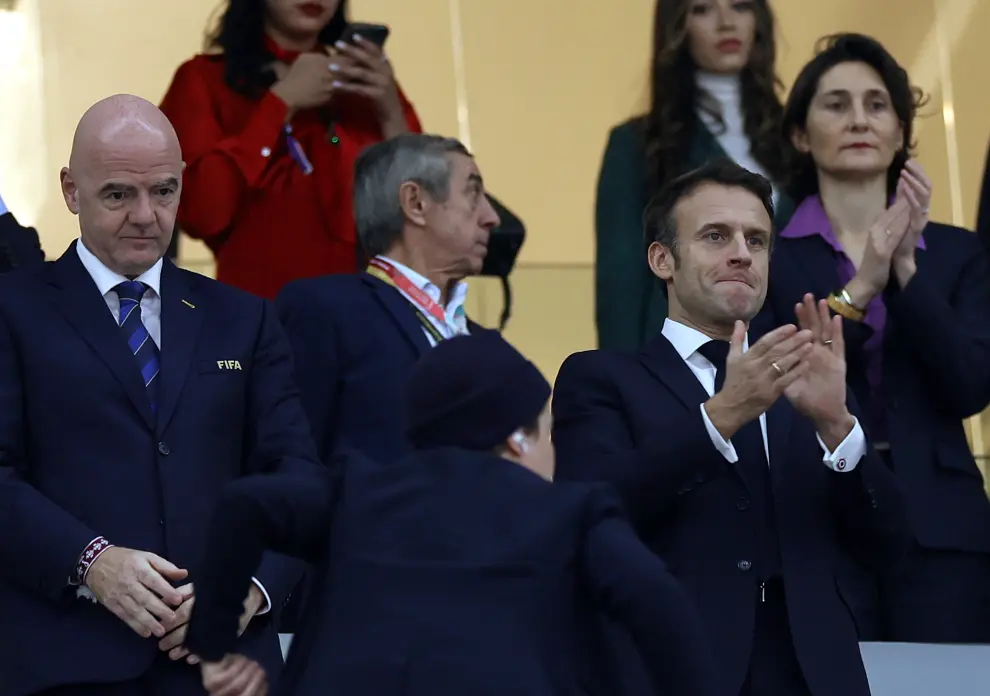 El presidente de Francia. Emmanuel Macron, en el partido de semifinales del Mundial entre Francia y Marruecos