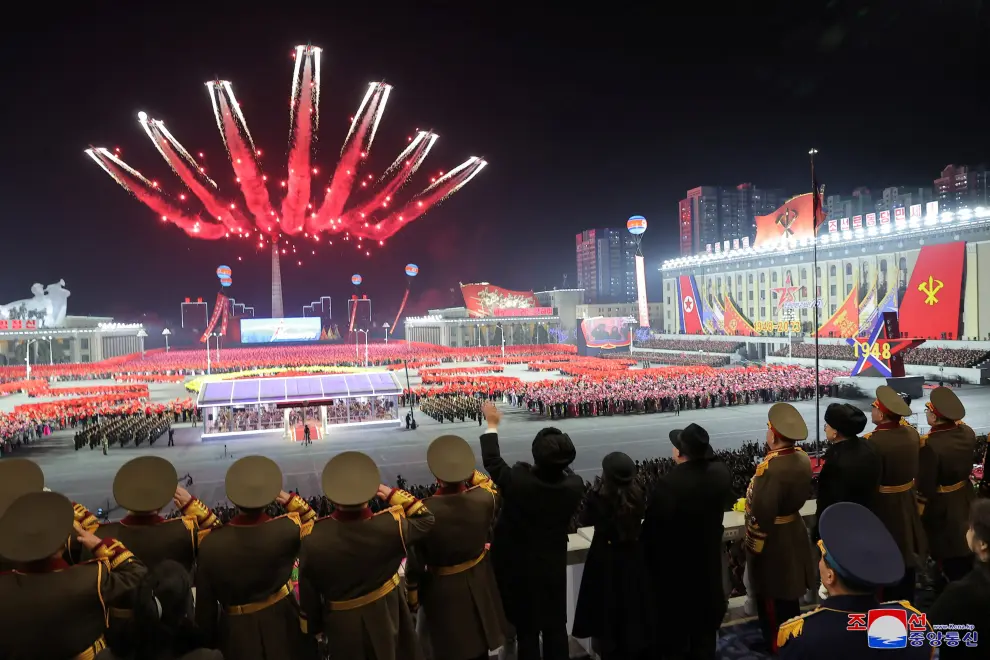 North Korean leader Kim Jong Un and daughter Kim Ju Ae attend a military parade to mark the 75th founding anniversary of North Korea's army, at Kim Il Sung Square in Pyongyang, North Korea February 8, 2023, in this photo released by North Korea's Korean Central News Agency (KCNA).    KCNA via REUTERS    ATTENTION EDITORS - THIS IMAGE WAS PROVIDED BY A THIRD PARTY. REUTERS IS UNABLE TO INDEPENDENTLY VERIFY THIS IMAGE. NO THIRD PARTY SALES. SOUTH KOREA OUT. NO COMMERCIAL OR EDITORIAL SALES IN SOUTH KOREA. NORTHKOREA-MILITARY/ANNIVERSARY-PARADE