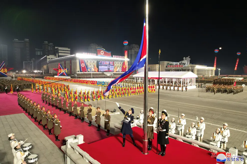 Troops take part in a military parade to mark the 75th founding anniversary of North Korea's army, in Pyongyang, North Korea February 8, 2023, in this photo released by North Korea's Korean Central News Agency (KCNA).    KCNA via REUTERS    ATTENTION EDITORS - THIS IMAGE WAS PROVIDED BY A THIRD PARTY. REUTERS IS UNABLE TO INDEPENDENTLY VERIFY THIS IMAGE. NO THIRD PARTY SALES. SOUTH KOREA OUT. NO COMMERCIAL OR EDITORIAL SALES IN SOUTH KOREA. NORTHKOREA-MILITARY/ANNIVERSARY-PARADE