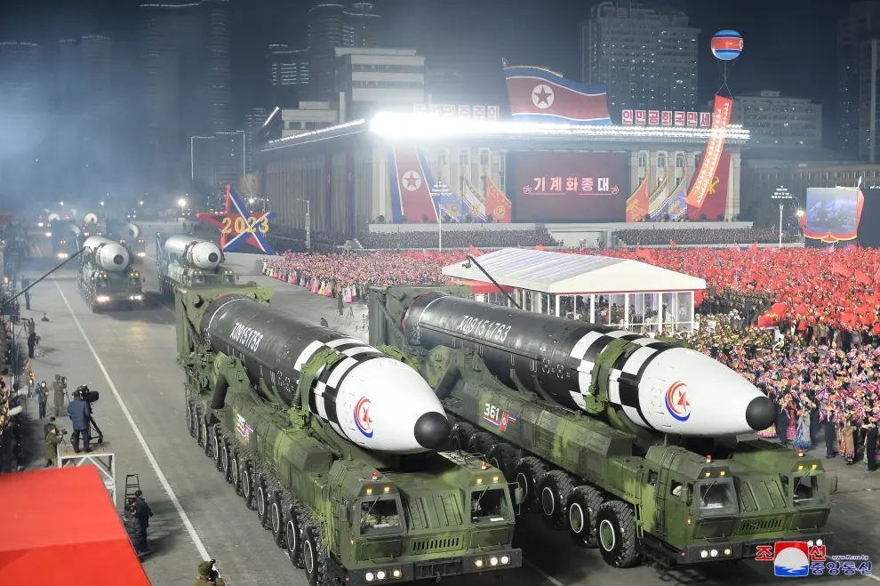 Pyongyang (Korea, Democratic People''s Republic Of), 08/02/2023.- A photo released by the official North Korean Central News Agency (KCNA) shows KN-25 multiple rocket launcher systems displayed during a military parade at Kim Il Sung Square to mark the 75th anniversary of the founding of the Korean People's Army (KPA), the revolutionary armed forces of the Worker's Party of Korea (WPK) in Pyongyang, North Korea, 08 February 2023 (issued 09 February 2023). EFE/EPA/KCNA EDITORIAL USE ONLY EDITORIAL USE ONLY
 NORTH KOREA DEFENSE KPA ANNIVERSARY