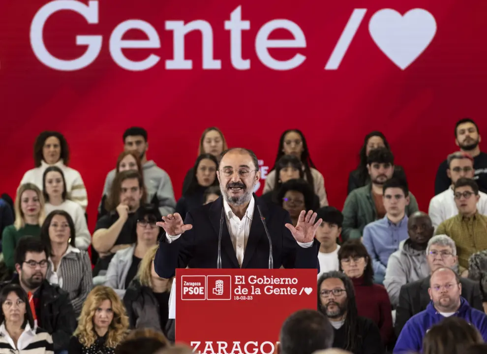 Mitin de Javier Lambán en el acto de presentación de Lola Ranera como candidata a la Alcaldía de Zaragoza, con la presencia de Pedro Sánchez