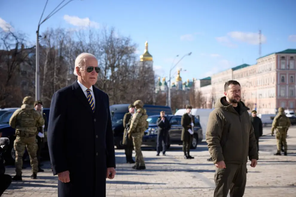 February 20, 2023, Ukraine, Ukraine, Ukraine: US President Joe Biden meets with Ukrainian President Volodymyr Zelensky in Kyiv, Ukraine on February 20, 2023. US President Joe Biden made a surprise trip to Kyiv ahead of the first anniversary of Russias invasion of Ukraine,Image: 757335640, License: Rights-managed, Restrictions: , Model Release: no, Credit line: President Of Ukraine / Zuma Press / ContactoPhoto.Editorial licence valid only for Spain and 3 MONTHS from the date of the image, then delete it from your archive. For non-editorial and non-licensed use, please contact EUROPA PRESS...20/02/2023[[[EP]]]