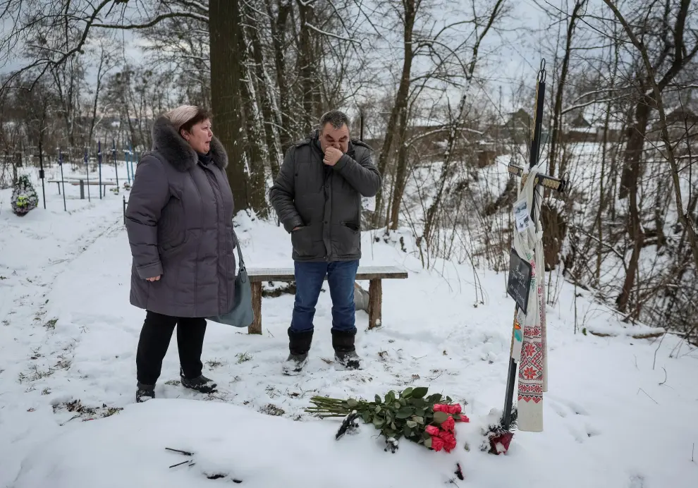 Anatoliy Shchyruk, pareja de Iryna Filkina, 52, fallecida tras el ataque ruso en Bucha.