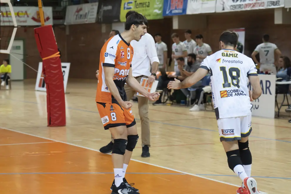 Partido de superliga de Voleibol Pamesa Teruel contra Unicaja Almeria. Foto Antonio Garcia_bykofoto. 02_04_23[[[FOTOGRAFOS]]]