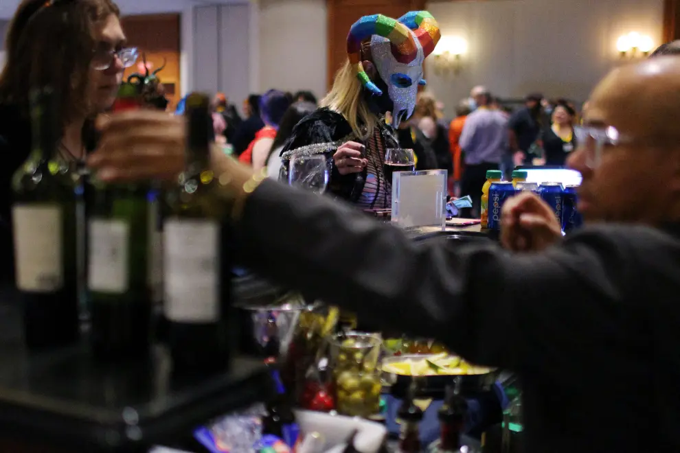 An attendee prepares to be photographed at the Satanic Ball during the Satanic Temple's Satancon 2023, which they call an "in-person conference for congregations, campaigns, members, and supporters," in Boston, Massachusetts, U.S., April 28, 2023.  The Satanic Temple describes itself as "the primary religious Satanic organization in the world." REUTERS/Brian Snyder USA-DAILYLIFE/