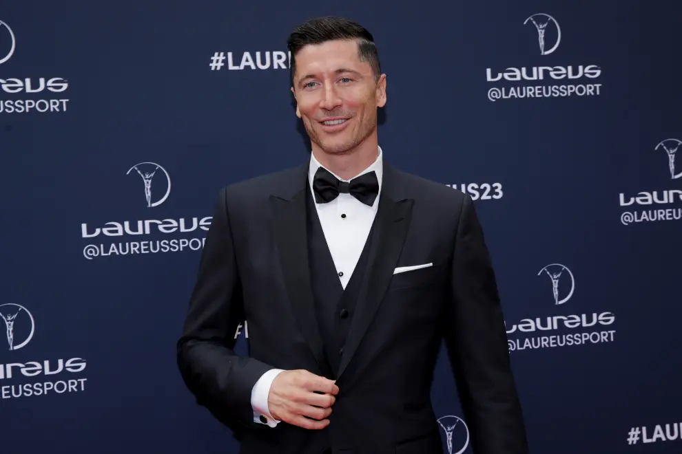 El futbolista polaco Robert Lewandowski llegaa la gala de los Premios Laureus 2023