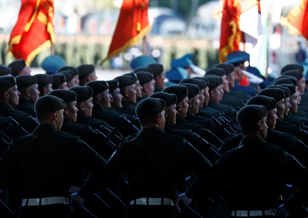 Russian service members march in columns before a military parade on Victory Day, which marks the 78th anniversary of the victory over Nazi Germany in World War Two, in Moscow, Russia May 9, 2023. REUTERS/Maxim Shemetov     TPX IMAGES OF THE DAY WW2-ANNIVERSARY/RUSSIA-PARADE