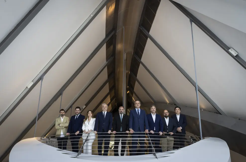 Foto de los candidatos al Gobierno de Aragón en las elecciones autonómicas del 28-M, en el pabellón Puente de la Expo de Zaragoza