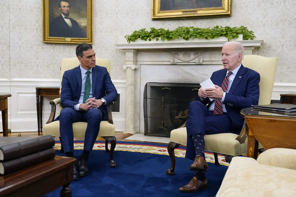 U.S. President Joe Biden looks on during a meeting with Spanish Prime Minister Pedro Sanchez in the Oval Office at the  House in Washington, U.S. May 12, 2023. USA-SPAIN/