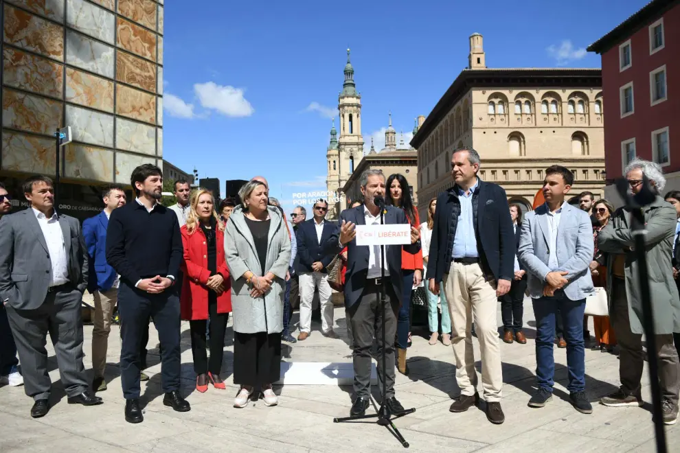 El secretario general de Ciudadanos, Adrián Vázquez, ha acudido a la capital aragonesa.
