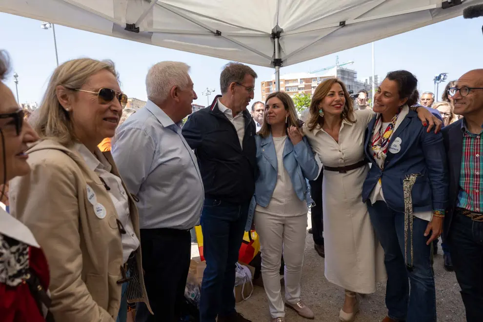 Acto del presidente del PP, Alberto Núñez Feijóo en Zaragoza con Jorge Azcón y Natalia Chueca y militantes del partido