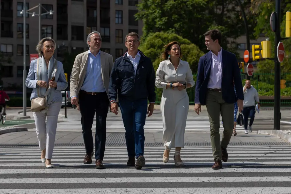 Acto del presidente del PP, Alberto Núñez Feijóo en Zaragoza con Jorge Azcón y Natalia Chueca y militantes del partido