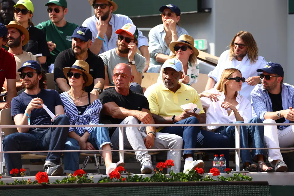 Tennis - French Open - Roland Garros, Paris, France - June 9, 2023 Former boxer, Mike Tyson reacts as he watches the semi final match between Serbia's Novak Djokovic and Spain's Carlos Alcaraz REUTERS/Lisi Niesner TENNIS-FRENCHOPEN/