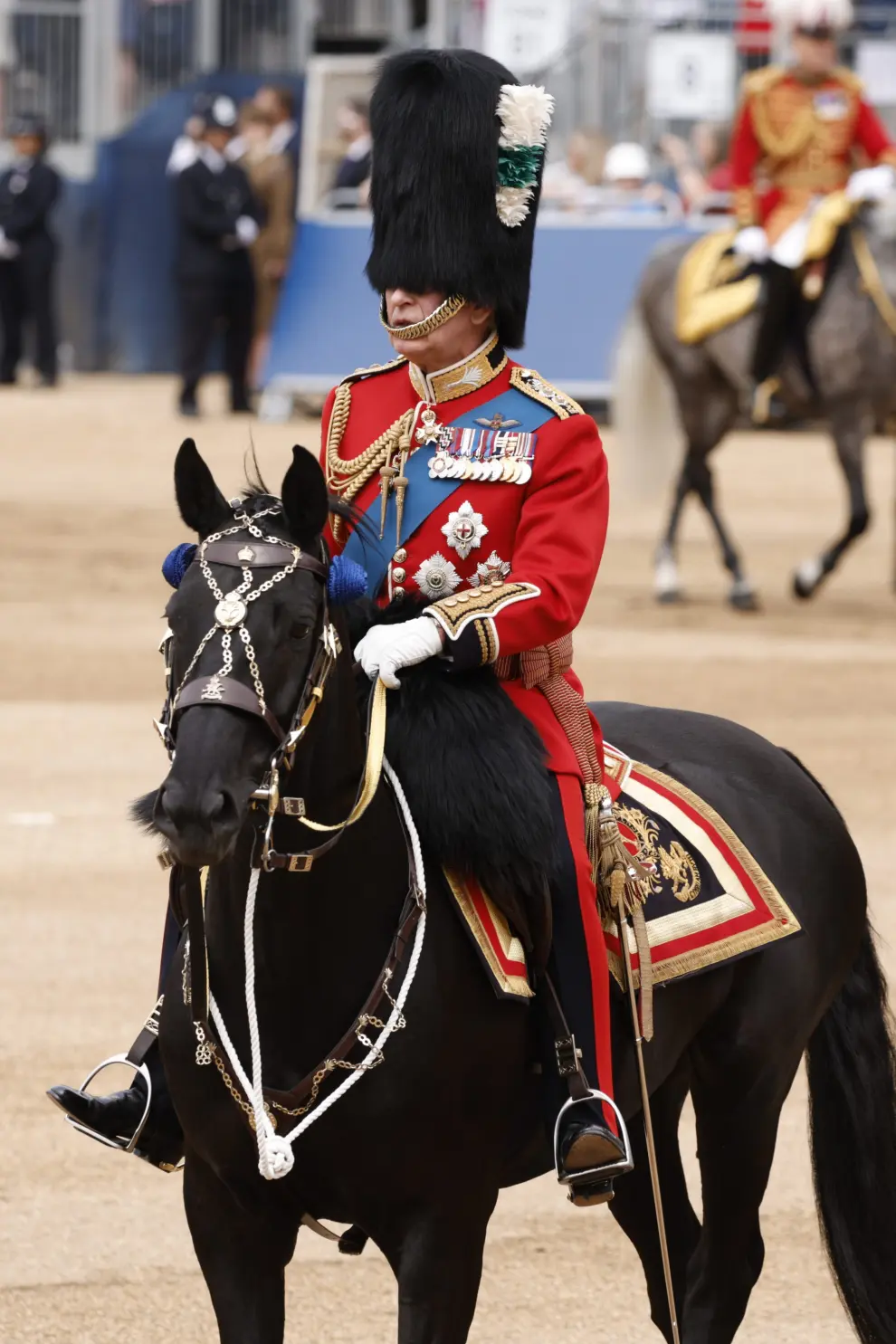 London (United Kingdom), 17/06/2023.- A handout photo made available by Britain's Ministry of Defence shows Princess Sophie, The Duchess of Edinburgh, and Vice Admiral Sir Timothy Laurence arriving by carriage at Horse Guards during the Trooping the Colour parade for King Charles III birthday, in London, Britain, 17 June 2023. The Trooping of the Colour traditionally marks the official birthday of the British Sovereign and features a parade of over 1,400 soldiers, 200 horses and 400 musicians. (Reino Unido, Edimburgo, Londres) EFE/EPA/Sgt Donald C Todd/Ministry of Defence HANDOUT MANDATORY CREDIT HANDOUT EDITORIAL USE ONLY/NO SALES
 BRITAIN ROYALS