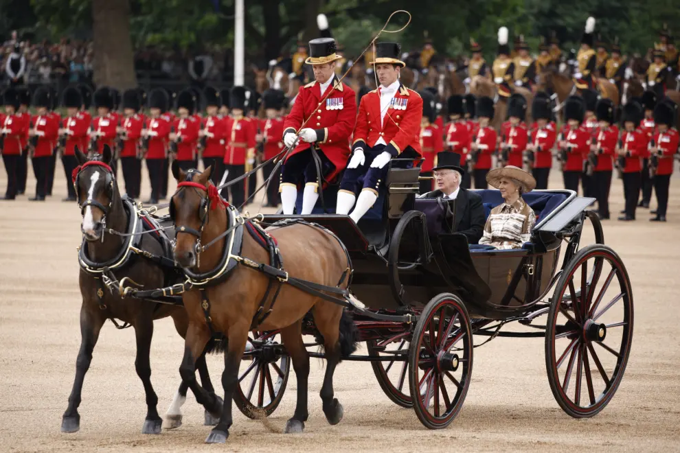 London (United Kingdom), 17/06/2023.- Britain's Duke of Kent at Trooping the Colour on Horse Guards Parade, London, Britain, 17 June 2023. The Trooping of the Colour traditionally marks the official birthday of the British sovereign and features a parade of over 1,400 soldiers, 200 horses and 400 musicians. This is King Charles III first Trooping as sovereign, joining the parade on horseback, marking the first time that the reigning monarch has ridden at this event since 1986. (Reino Unido, Londres) EFE/EPA/DAVID CLIFF
 BRITAIN ROYALS