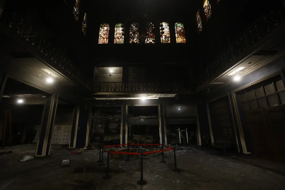 Foto del estado de la Cámara de Comercio de Zaragoza tras el incendio provocado por los rayos