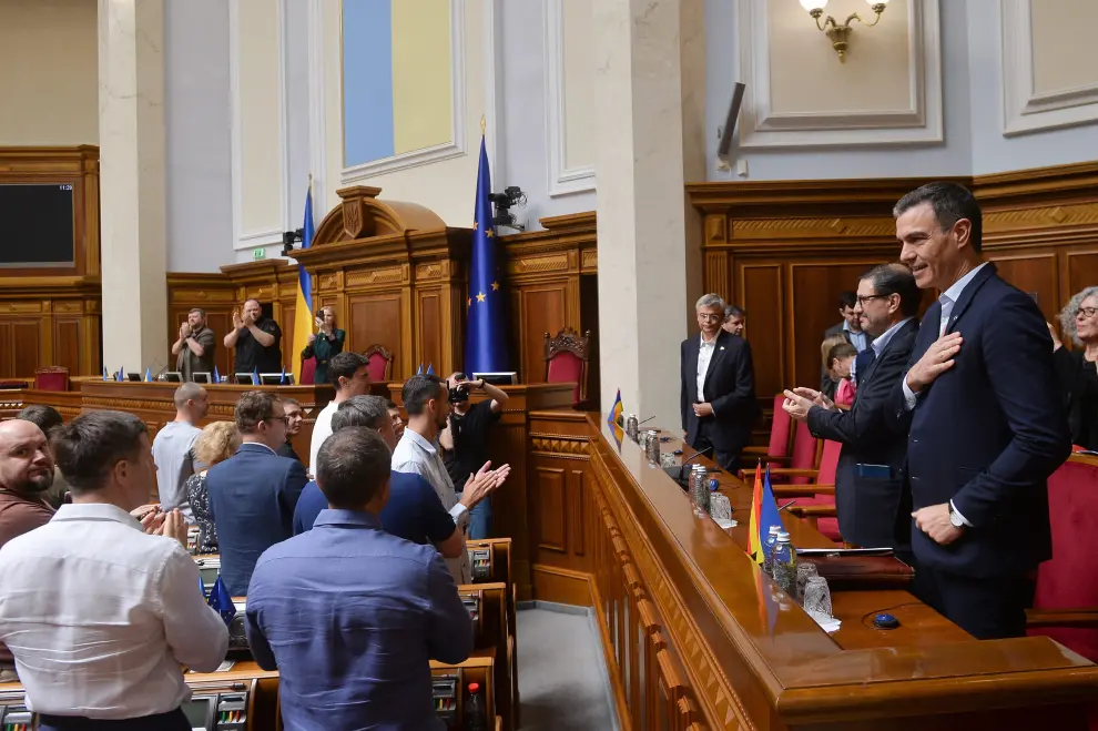 El presidente del Gobierno, Pedro Sánchez, en el Parlamento de Kiev (Ucrania)