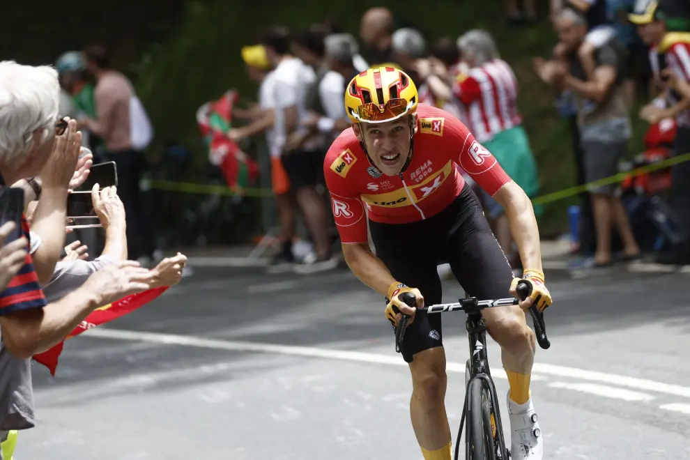 Cycling - Tour de France - Stage 1 - Bilbao to Bilbao - Spain - July 1, 2023 Team TotalEnergies' Valentin Ferron in action with riders during stage 1 REUTERS/Benoit Tessier CYCLING-FRANCE/
