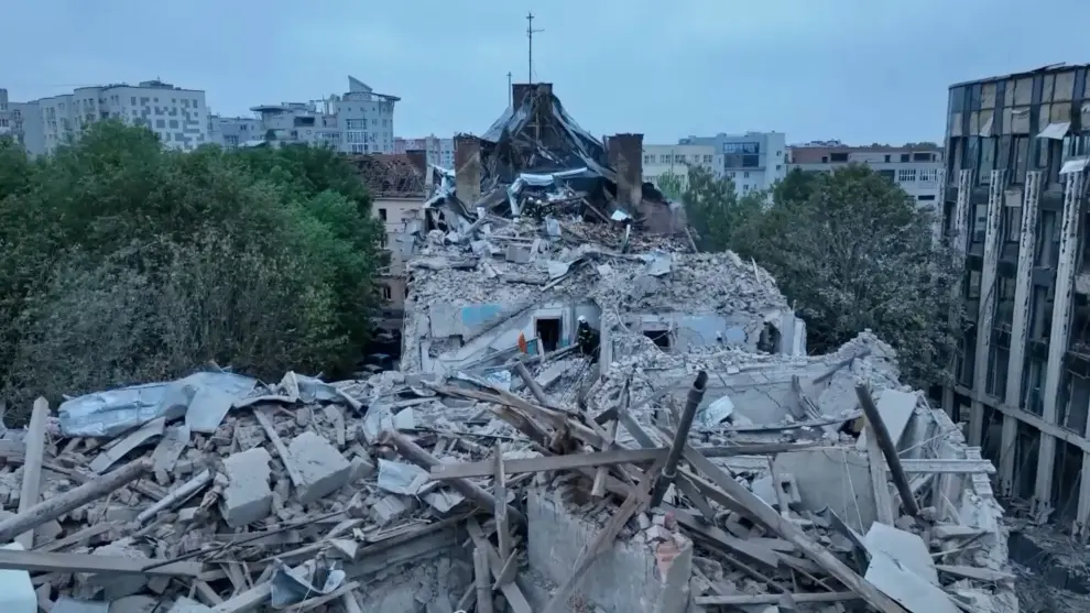 Rescue workers respond to a Russian rocket strike that hit an apartment building, amid Russia's attack on Ukraine, in Lviv, Ukraine in this screen grab obtained from a handout video released on July 6, 2023. Presidential Press Service/Handout via REUTERS THIS IMAGE HAS BEEN SUPPLIED BY A THIRD PARTY UKRAINE-CRISIS/LVIV