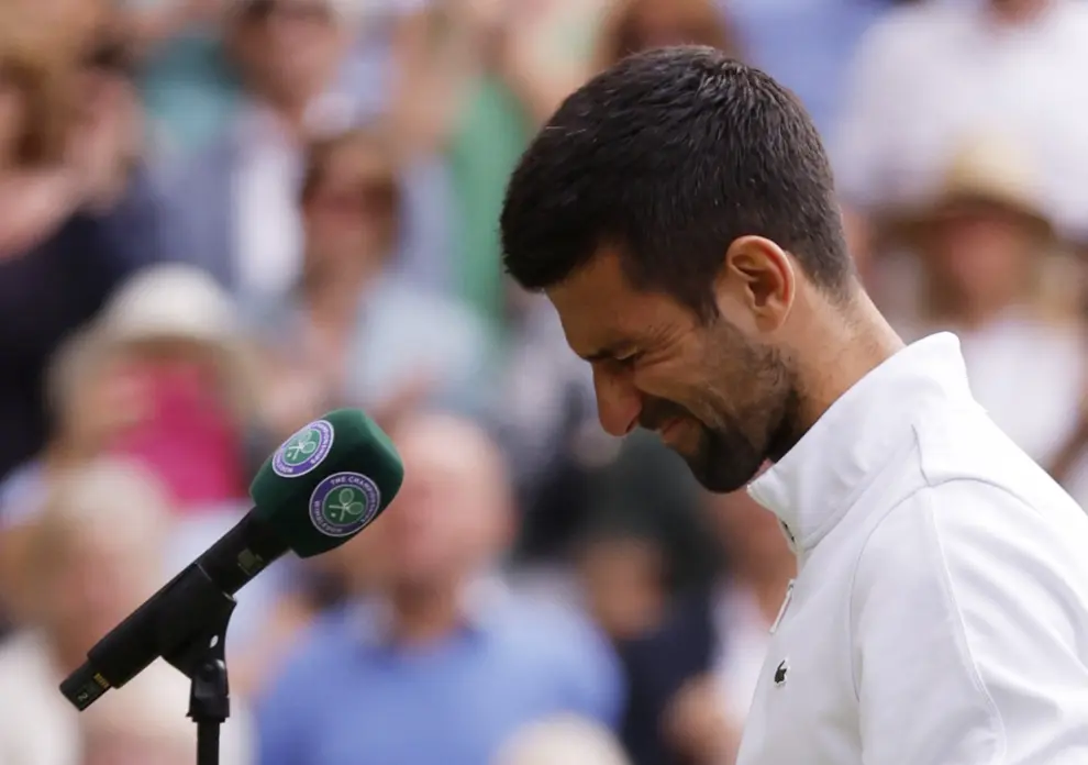 Tennis - Wimbledon - All England Lawn Tennis and Croquet Club, London, Britain - July 16, 2023 Serbia's Novak Djokovic looks dejected after losing his final match against Spain's Carlos Alcaraz REUTERS/Andrew Couldridge