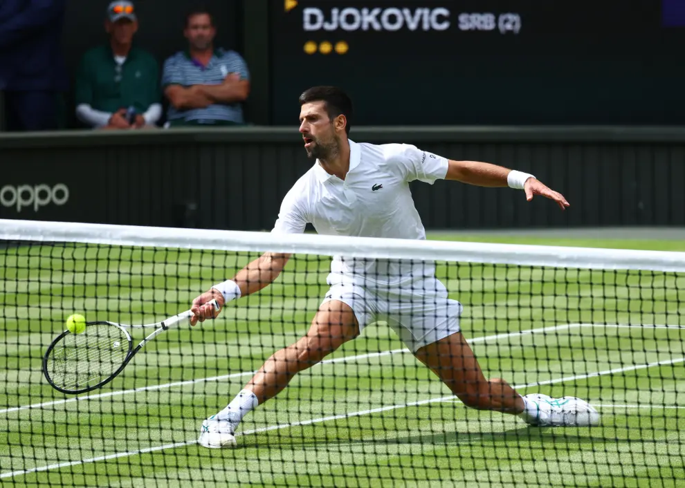Tennis - Wimbledon - All England Lawn Tennis and Croquet Club, London, Britain - July 16, 2023 Serbia's Novak Djokovic in action during his final match against Spain's Carlos Alcaraz REUTERS/Toby Melville