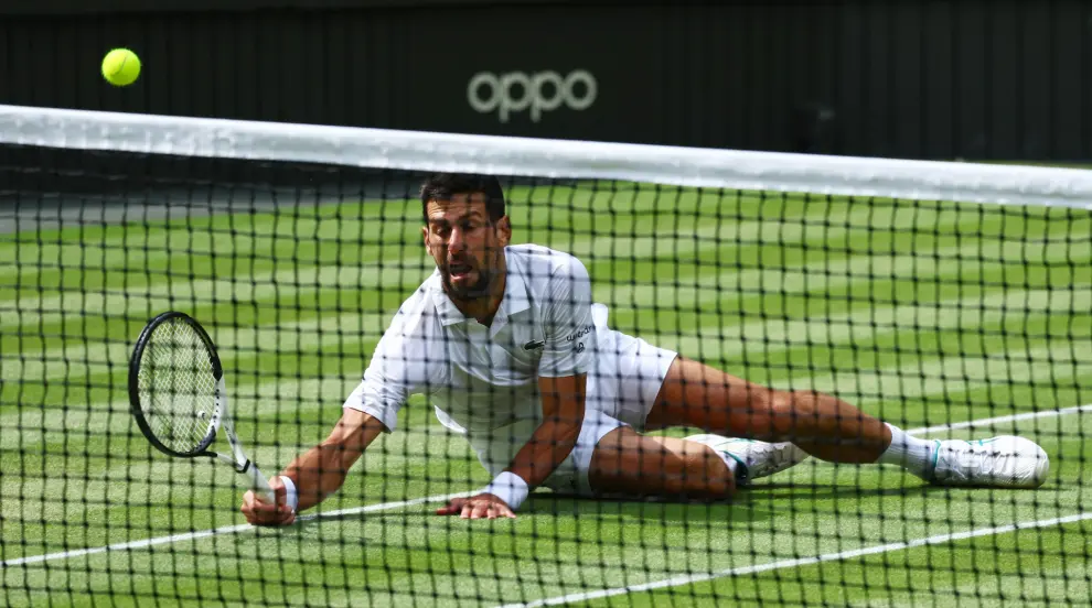 Tennis - Wimbledon - All England Lawn Tennis and Croquet Club, London, Britain - July 16, 2023 Serbia's Novak Djokovic in action during his final match against Spain's Carlos Alcaraz REUTERS/Toby Melville