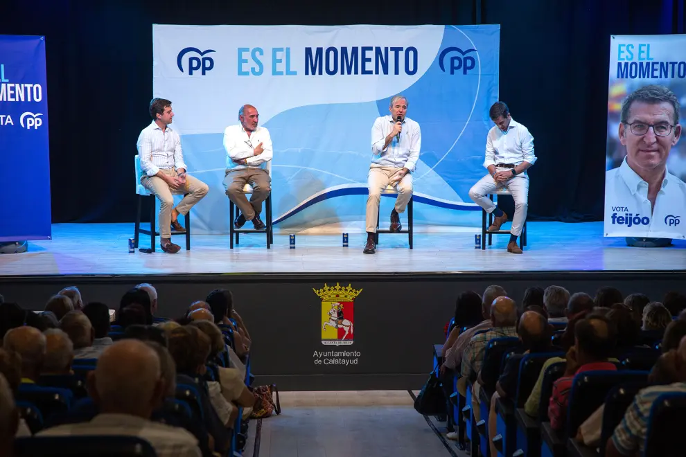 Mitin del PP en Calatayud con Jorge Azcón, Pedro Navarro y José Manuel Aranda, entre otros