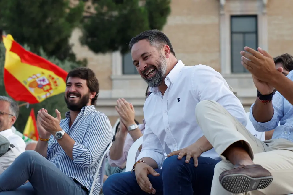 Abascal (Vox) celebra su último acto de campaña electoral en la Plaza Colón (Madrid)