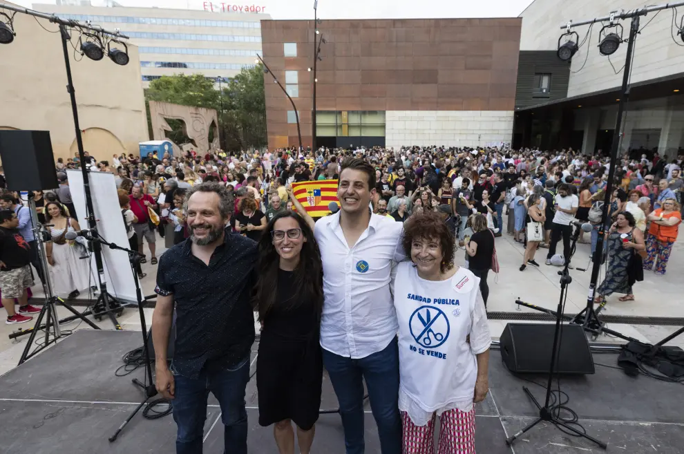 Jorge Pueyo en el acto de cierre de campaña de Sumar en el Centro de Historias de Zaragoza