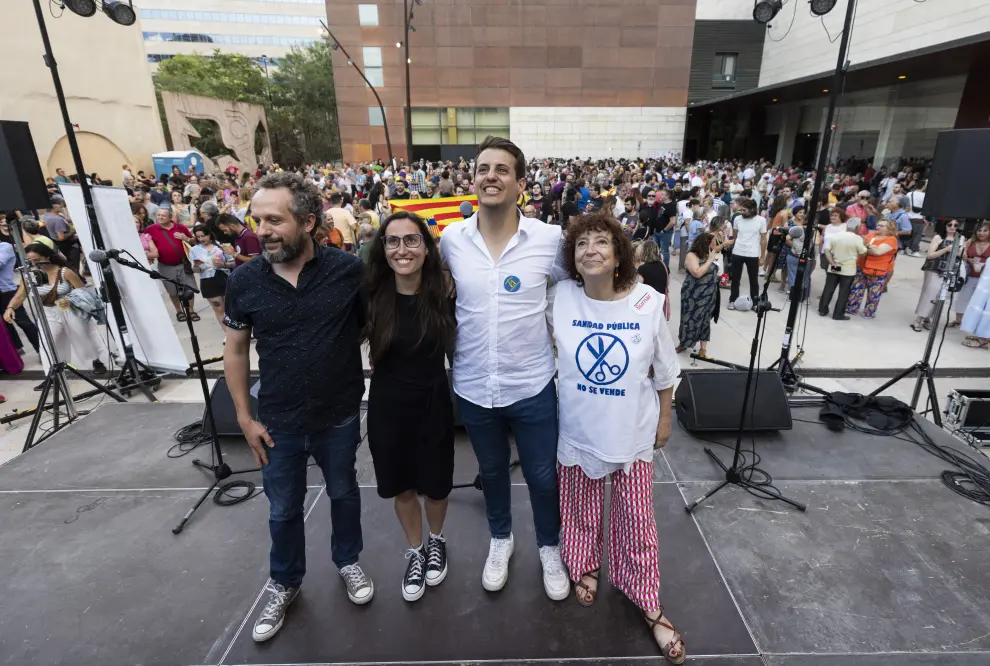 Jorge Pueyo en el acto de cierre de campaña de Sumar en el Centro de Historias de Zaragoza