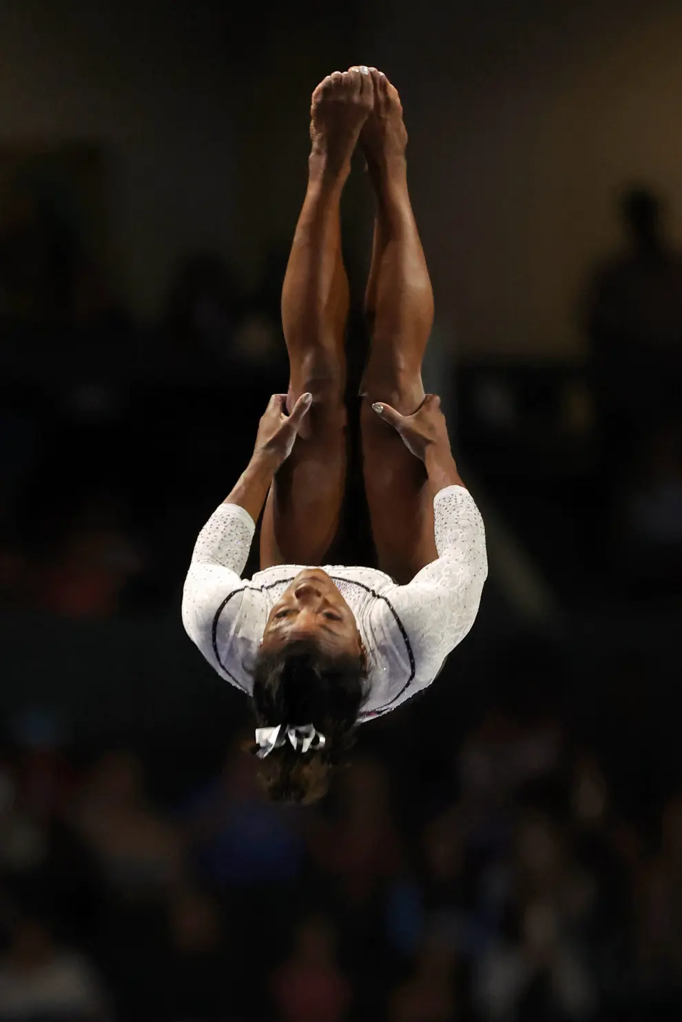 Aug 5, 2023; Hoffman Estates, Illinois, USA; Simone Biles competes on vault during the Core Hydration Classic at NOW Arena. Mandatory Credit: Jon Durr-USA TODAY Sports GYMNASTICS/