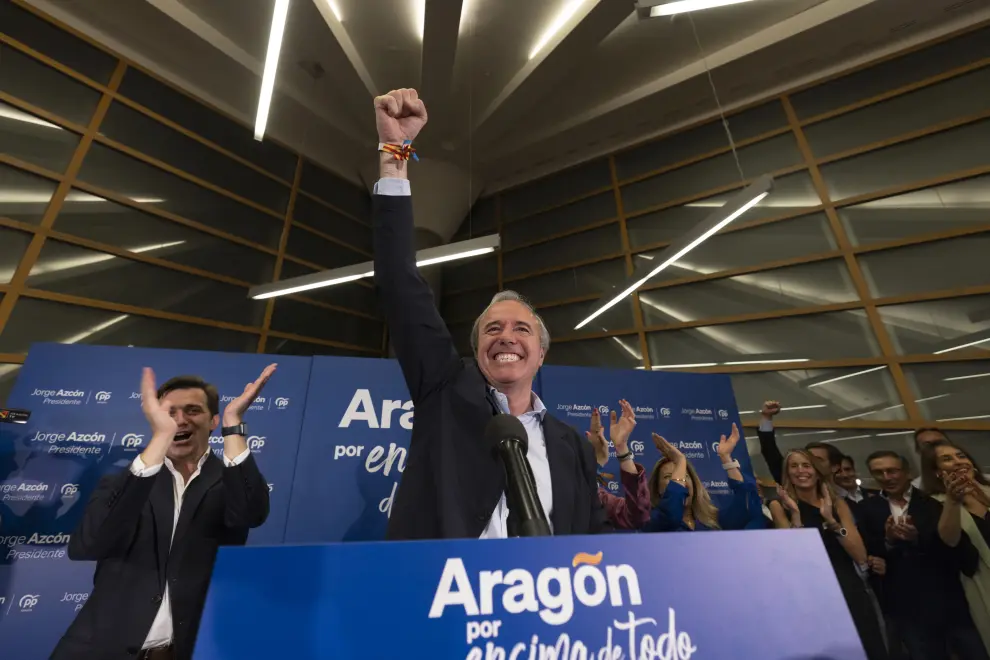 Jorge Azcón, el día de su victoria electoral en el 28-M.