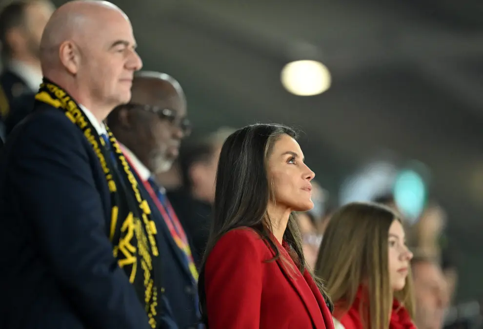 Soccer Football - FIFA Women's World Cup Australia and New Zealand 2023 - Final - Spain v England - Stadium Australia, Sydney, Australia - August 20, 2023 FIFA president Gianni Infantino and Spain's Queen Letizia before the match REUTERS/Jaimi Joy SOCCER-WORLDCUP-ESP-ENG/REPORT