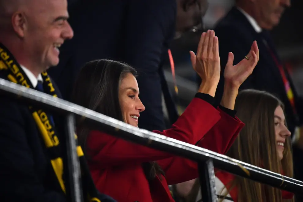 Soccer Football - FIFA Women's World Cup Australia and New Zealand 2023 - Final - Spain v England - Stadium Australia, Sydney, Australia - August 20, 2023 FIFA president Gianni Infantino and Spain's Queen Letizia before the match REUTERS/Jaimi Joy SOCCER-WORLDCUP-ESP-ENG/REPORT
