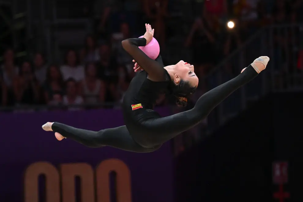 Foto de la aragonesa Alba Bautista en el Mundial de gimnasia rítmica de Valencia