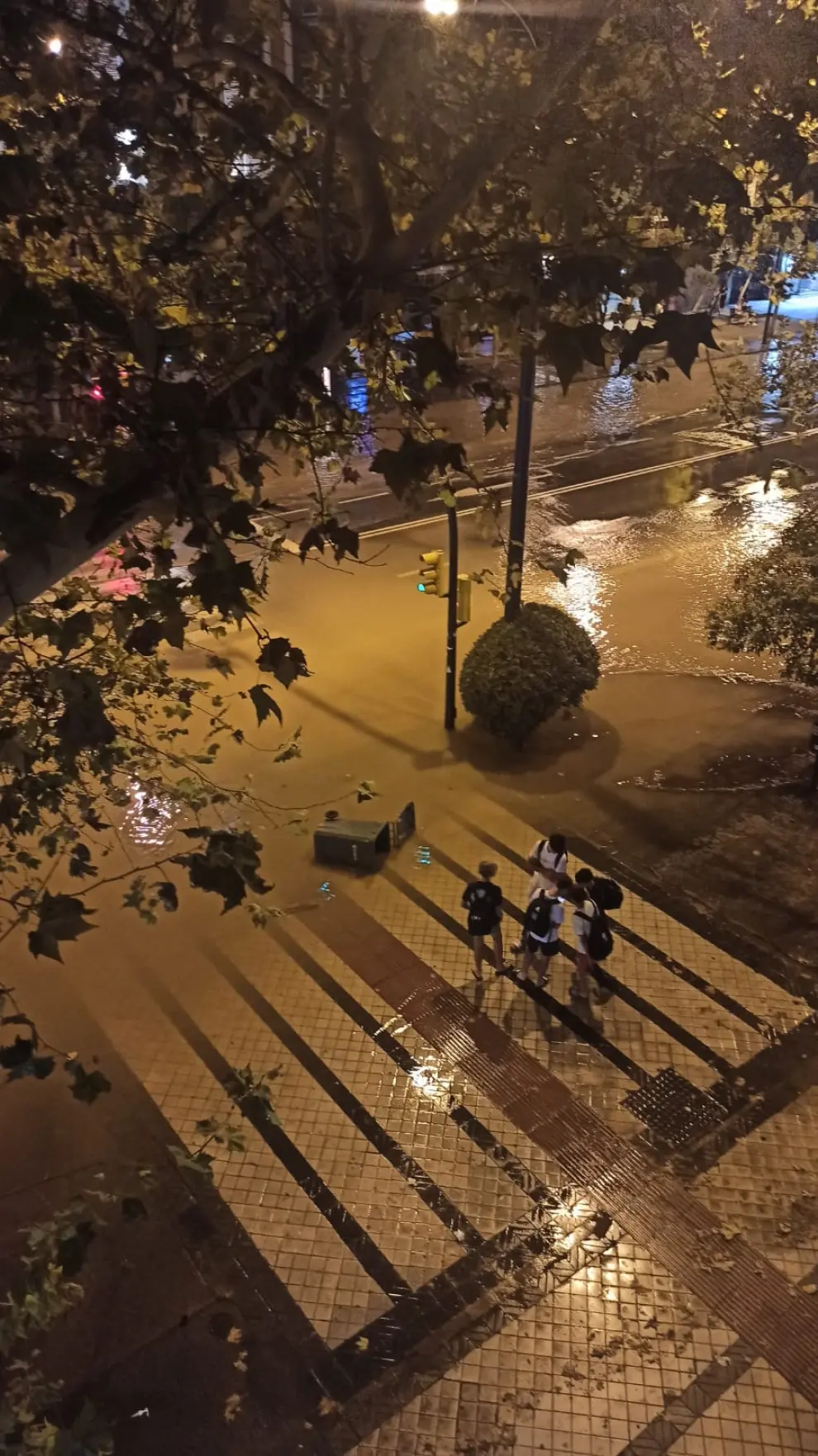 El reventón de una tubería ha inundado este viernes por la noche el paseo de Pamplona y la calle de Hernán Cortés.