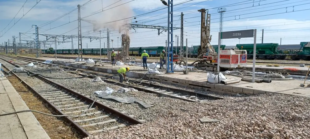 Obras de Adif de la mejora de la infraestructura ferroviaria en Zuera