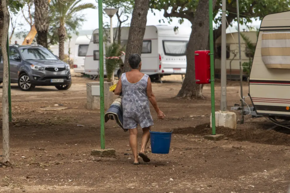 Instalaciones del Camping Els Alfacs afectadas por las lluvias, a 3 de septiembre de 2023, en Alcanar, Tarragona.