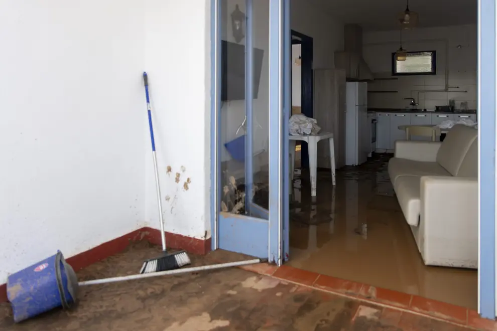 Instalaciones del Camping Els Alfacs afectadas por las lluvias, a 3 de septiembre de 2023, en Alcanar, Tarragona.